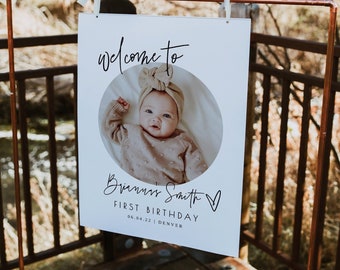 Welcome Birthday Sign with Picture, Modern Birthday Welcome Sign Template, Photo Birthday Welcome Sign, Modern First Birthday Signs