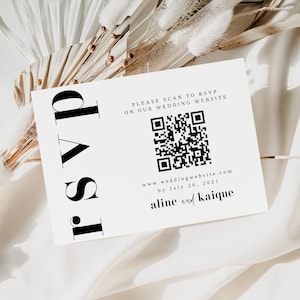 Hannah | QR Code Response Card, RSVP Online,  Modern Wedding Reply Card,  Minimalist QR Code Response Card, Minimalist Wedding Reply Card