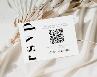 Hannah | QR Code Response Card, RSVP Online,  Modern Wedding Reply Card,  Minimalist QR Code Response Card, Minimalist Wedding Reply Card