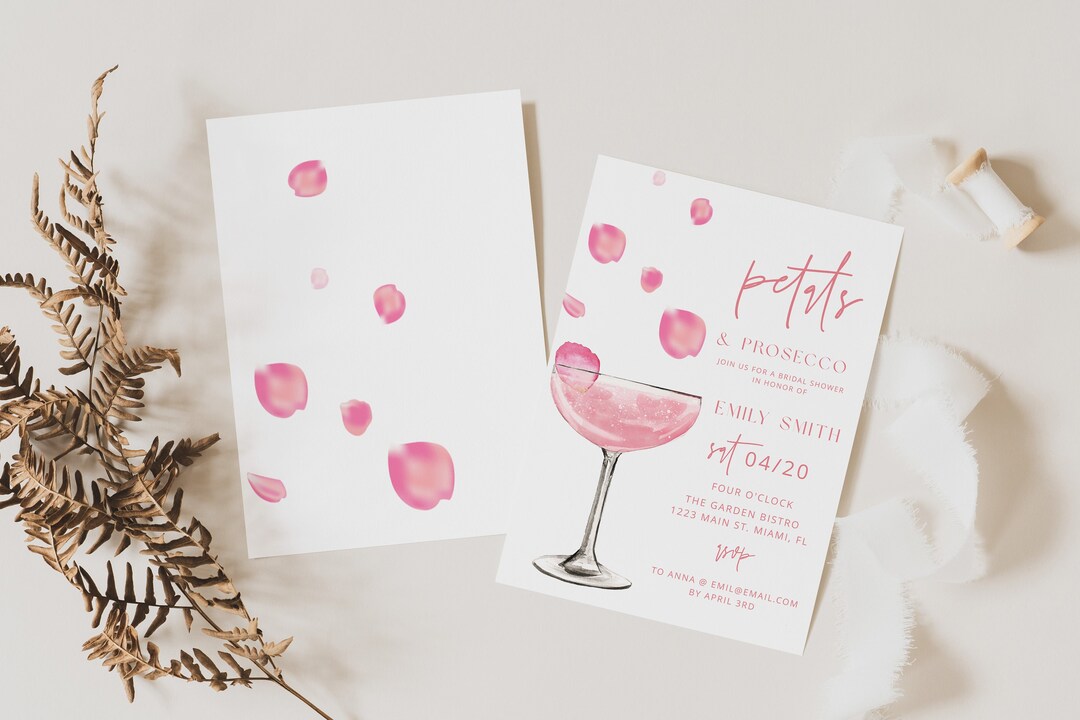 Petals & Prosecco Bridal Shower Invitation, Champagne Bridal Shower