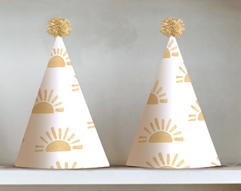 Watercolor Sun Birthday Party Hat Printable, Sunshine Birthday Party Hat Printable, First Trip Around The Sun Party Decorations DIY