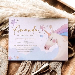 Unicorn Invitation Template, Unicorn Birthday Invitation Boho, Unicorn Party Invitation, Modern Birthday Invitation Girl, Simple Birthday