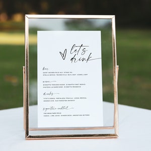 Modern Wedding Bar Menu Template, Minimalist Bar Menu Wedding Sign Templett, Wedding Drink Sign Printable Template EDITABLE DIY | MIA
