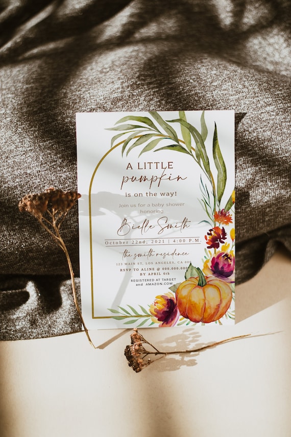Pumpkin Fall Baby Shower Invitation, Little Pumpkin Invite, is on the way, Autumn Baby Shower Invitation, Gender Neutral Shower, October