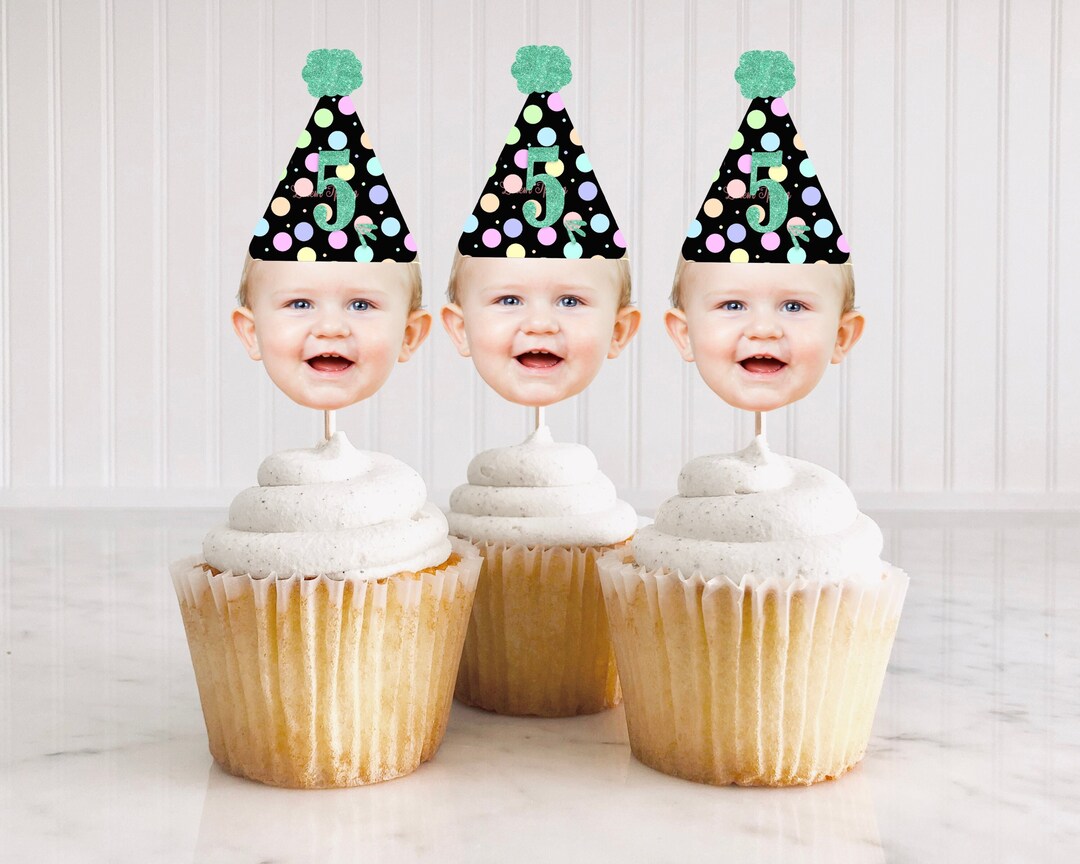 Kids Birthday Cupcake Toppers Printable, Rainbow Birthday Cupcake Toppers, Custom Face Cupcake