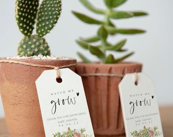 Watch Me Grow Tags, Succulent Tags, Baby Shower Favor Tags, Editable Templett, Instant Download, Baby Shower Thank You Tags, Templett