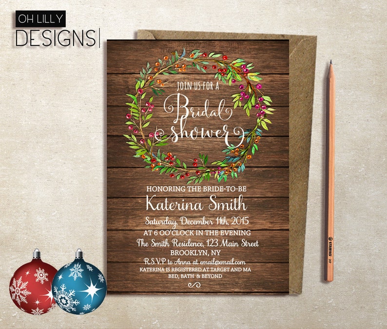 Winter Bridal Shower Invitations, Christmas Bridal Shower Invitation Printable, Christmas Bridal Shower Invite, Rustic Winter Bridal Shower 