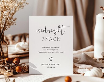 Letrero de snack de medianoche, Letrero de snack para bodas, Letrero para mesa de snack bar de boda, Señalización moderna para bodas, Letreros para recepción de boda, Ideas para snacks de fiesta