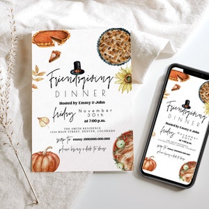 Friendsgiving Invitation Editable, Friendsgiving Dinner Invitation Template, Editable Friendsgiving Invitation, Friendsgiving Dinner, Evite