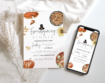 Friendsgiving Invitation Editable, Friendsgiving Dinner Invitation Template, Editable Friendsgiving Invitation, Friendsgiving Dinner, Evite