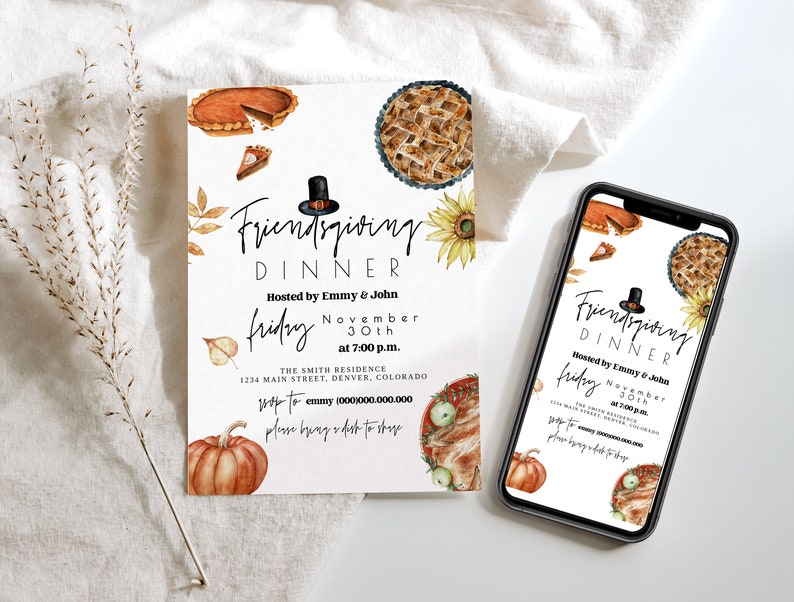 Friendsgiving Invitation Editable, Friendsgiving Dinner Invitation Template, Editable Friendsgiving Invitation, Friendsgiving Dinner, Evite image 1