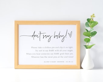 Ellia | Szablon znaku Don't Say Baby, Gra Don't Say Baby Clothespin, Minimalistyczny znak na baby shower, Znak gry Don't Say Baby, Templett
