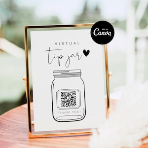 Virtual Tip Jar QR Code Sign, Tip Your Bartender Sign, Wedding Bar Tip Sign, Modern Cash App Sign, Venmo Tip Sign, Qr Code Sign Business