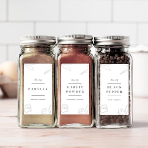 Spice Jar Labels Template, Modern Minimalist Spice Jar Label, Spice Jar Label, Spice Labels, DIY Spice Label, Download, Editable, Printable