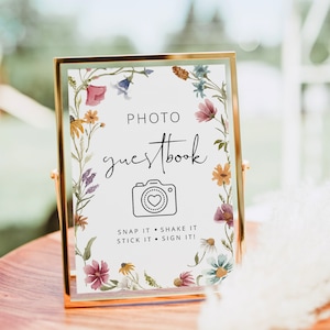 MARTHA | Photo Guestbook Sign, Wildflower Wedding Guest Book, Editable Template, Wildflower Photo Guestbook, Floral Sign, Instant Download