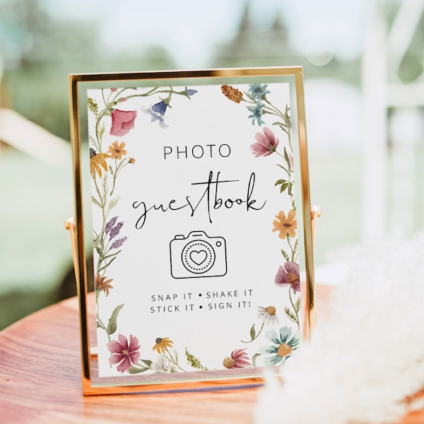 MARTHA | Photo Guestbook Sign, Wildflower Wedding Guest Book, Editable Template, Wildflower Photo Guestbook, Floral Sign, Instant Download