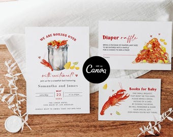 Paquete de invitaciones para baby shower con cangrejos hervidos, invitación para baby shower con cangrejos hervidos, fiesta de mariscos con cangrejos hervidos, invitación para baby shower con cangrejos hervidos para parejas