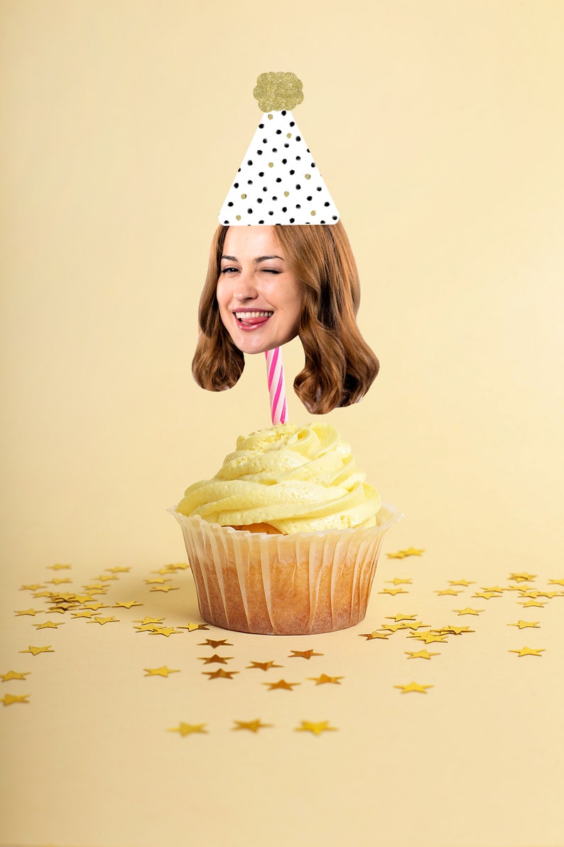 Custom Face Cupcake Toppers Polka Dot Party Decor Photo Etsy
