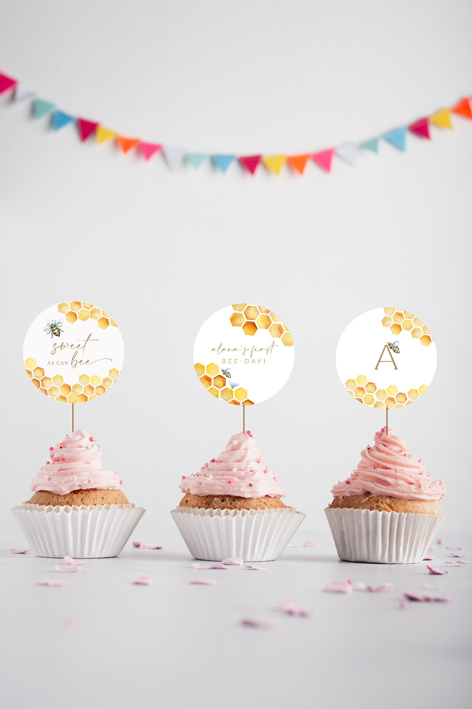 Bee Birthday Cupcake Toppers Honey Beeday Cake Toppers Etsy Canada