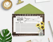 Sunflower Recipe Card Printable, Bridal Shower Recipe Card, Instant Download Recipe Card, Floral Wedding Recipe Card, Mason Jar Recipe Card