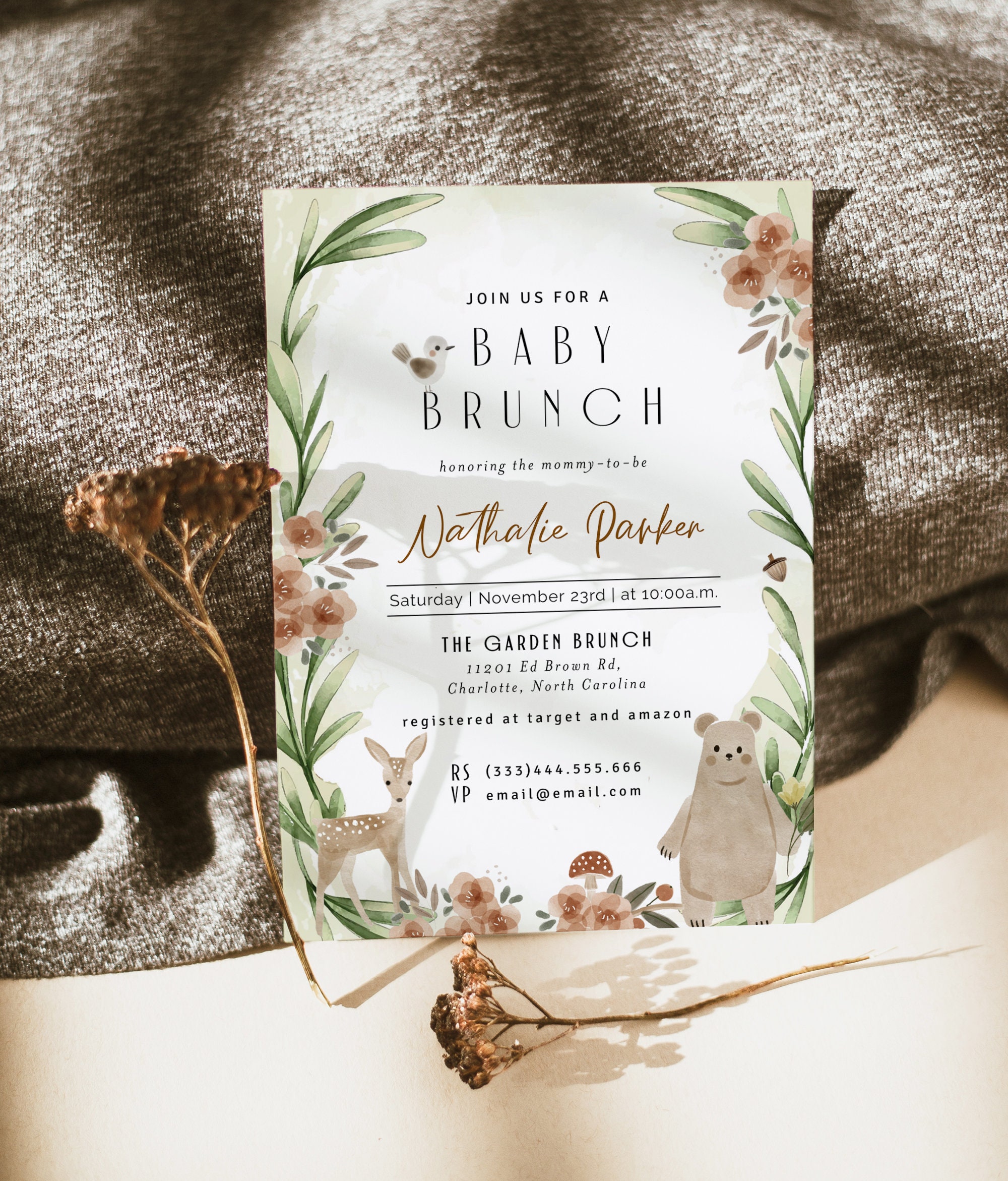 Baby Shower Brunch Invitation, Woodland Baby Shower Invitation Template,  Winter Baby Shower Invitation, Editable Baby Brunch Invite Template - Etsy, image size:2000x2342
