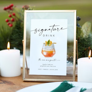 Minimalist Signature Drinks Sign Template,  Signature Cocktail Sign, Wedding Bar Menu Sign, His and Hers Bar Sign Editable Template | MIA