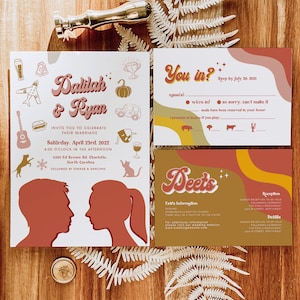 Funky Wedding Hippie Invitation Template, 70’s wedding invitation template Set, Disco Groovy Wedding Suite, 60’s Wedding Invitation