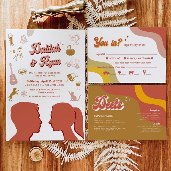 Funky Wedding Hippie Invitation Template, 70’s wedding invitation template Set, Disco Groovy Wedding Suite, 60’s Wedding Invitation