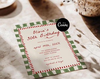 Hand drawn 30th Birthday Invitation, Colorful Birthday Invitation, Any Age Birthday Invite, 21st Birthday Invite, Girly Party Invitation
