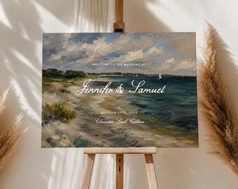Editable Coastal Wedding Welcome Sign Template | Beach Wedding Welcome Poster | Printable Wedding Entrance Sign | Editable on Canva