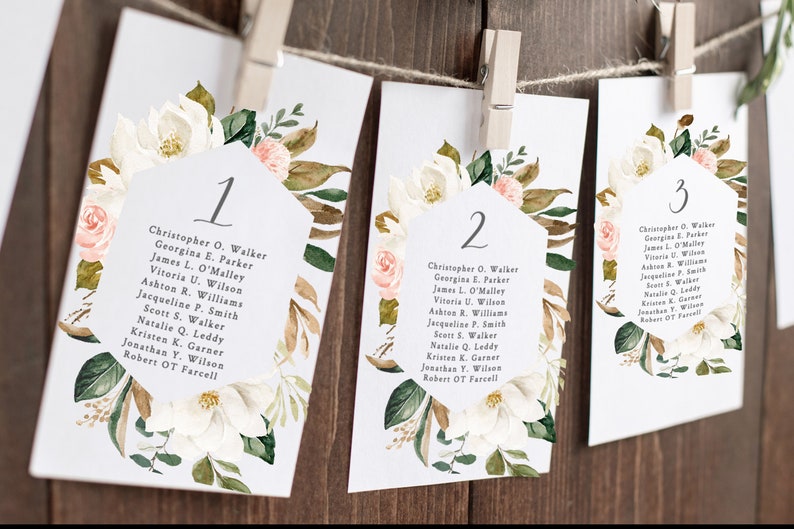 Magnolia Seating Chart Template Printable Table Seating Plan Etsy