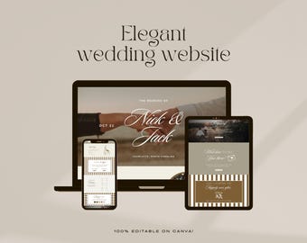 Elegant Wedding Website Canva Template RSVP Website Digital Wedding Invitation Save The Date Website Wedding Invitation Website Canva Brown