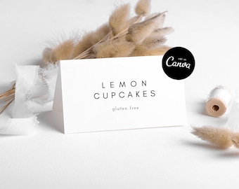 Buffet Kartenvorlage, minimalistische Party Buffetkarten, moderne Lebensmitteletiketten sofort druckbar, einfache Lebensmittelkarte, saubere Typografie DIY Canva