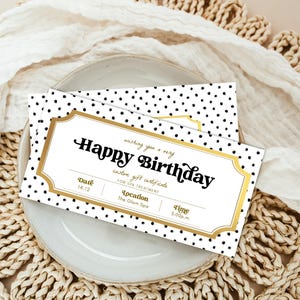 Vale de regalo personalizado de feliz cumpleaños, certificado de regalo de cumpleaños imprimible, tarjeta de regalo de cumpleaños unisex, cupón de regalo de graduación, boleto sorpresa
