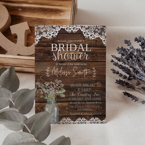 Rustic Bridal Shower Invitation Printable, Baby's Breath Bridal Shower ...
