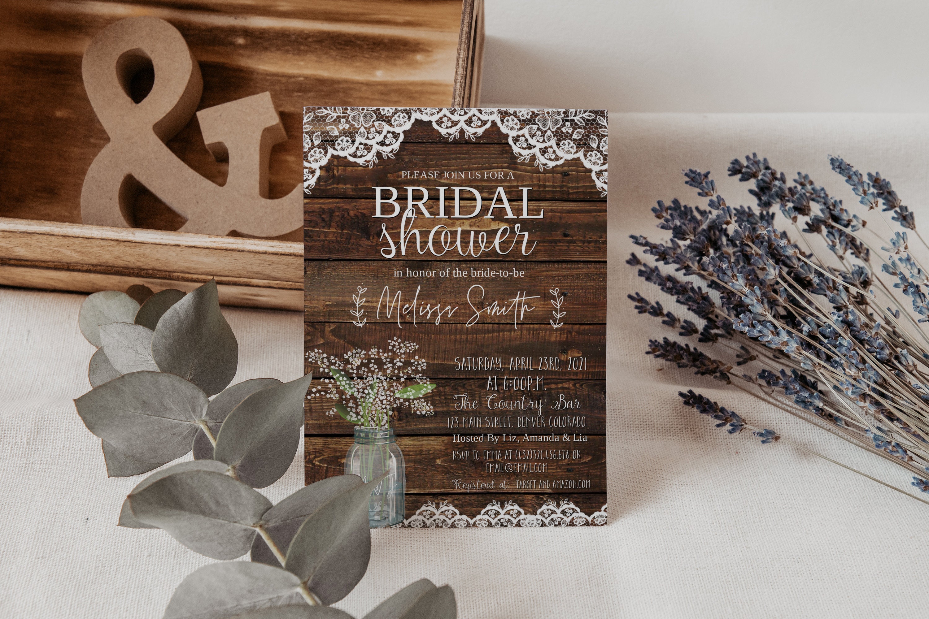 Rustic Bridal Shower Invitation Printable Baby's Breath - Etsy