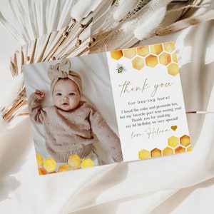 Bee Birthday Thank You Card, First Bee Day Thank you, Girl 1st Birthday, Bee Birthday, Bee Thank You, Bee Day Birthday, 1st Bee Day, Bee