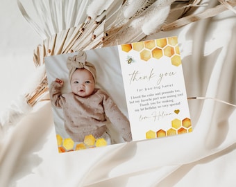 Tarjeta de agradecimiento por el cumpleaños de la abeja, primer día de agradecimiento de la abeja, primer cumpleaños de niña, cumpleaños de la abeja, agradecimiento de la abeja, cumpleaños del día de la abeja, primer día de la abeja, abeja
