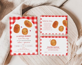 Convite para chá de bebê Little Nugget, chá de bebê fast food, convite digital para chá de bebê, download instantâneo do tema Chick Fil A