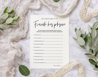 Ellia | Finish The Bachelorette's Sentence Bachelorette Party Games, Modern Bachelorette Party Games Instant Download, Editable Bridal Games