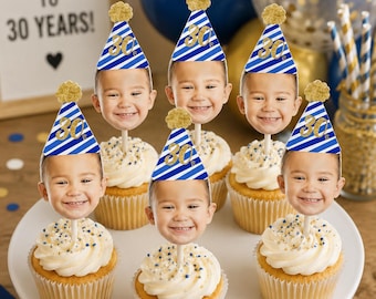 Personalized 30th Birthday Face Cupcake Toppers | Custom Photo Cupcake Toppers | 30th Birthday Party Decorations | Printable Face Toppers