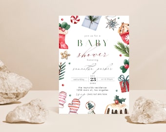 Christmas Baby Shower Invitation, Winter Baby Shower Invitation Template, Printable Holiday Baby Shower Invite, Xmas Baby Shower