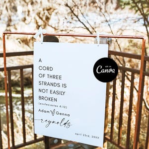 A Cord Of Three Strands Unity Sign, Unity Ceremony Sign, Custom Unity Sign For Wedding, Ecclesiastes 4:9-12 Bible Verse, Christian Wedding