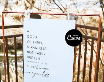 A Cord Of Three Strands Unity Sign, Unity Ceremony Sign, Custom Unity Sign For Wedding, Ecclesiastes 4:9-12 Bible Verse, Christian Wedding