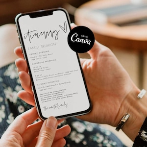 Itinerary Electronic Template, Bachelorette, Wedding, Family Reunion, Electronic Schedule, Email Itinerary, Editable Text Evite Canva