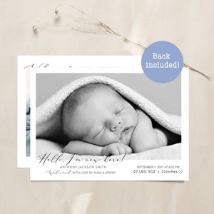 Birth Announcement Template, Printable Photo Birth Announcement Card, Minimalist Birth Announcement, Editable | Templett, DIY