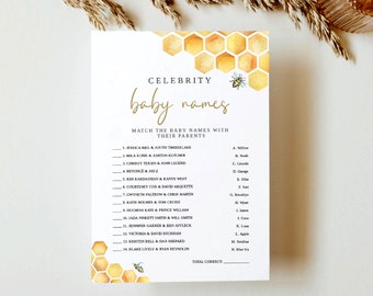 Bee Baby Shower Games Template, Celebrity Baby Names Game Printable, Bee Baby Shower Games, Honeycomb Baby Shower Game Template