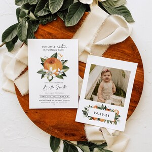 Orange First Birthday Invitation Template, Cutie First Birthday Invite Printable, Orange Blossom Birthday Evite Instant Editable Price: