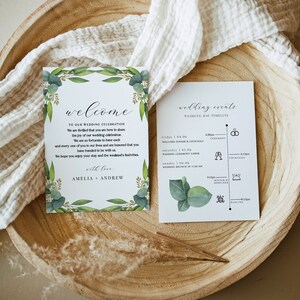 Greenery Welcome Letter & Timeline Card, Greenery Wedding Order of Events, Eucalyptus, Greenery Itinerary Card, Editable Itinerary | M7