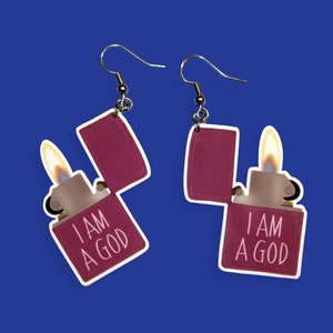 I Am A God Earrings - Jennifer's Body Earrings - shrink plastic earrings - Halloween Earrings